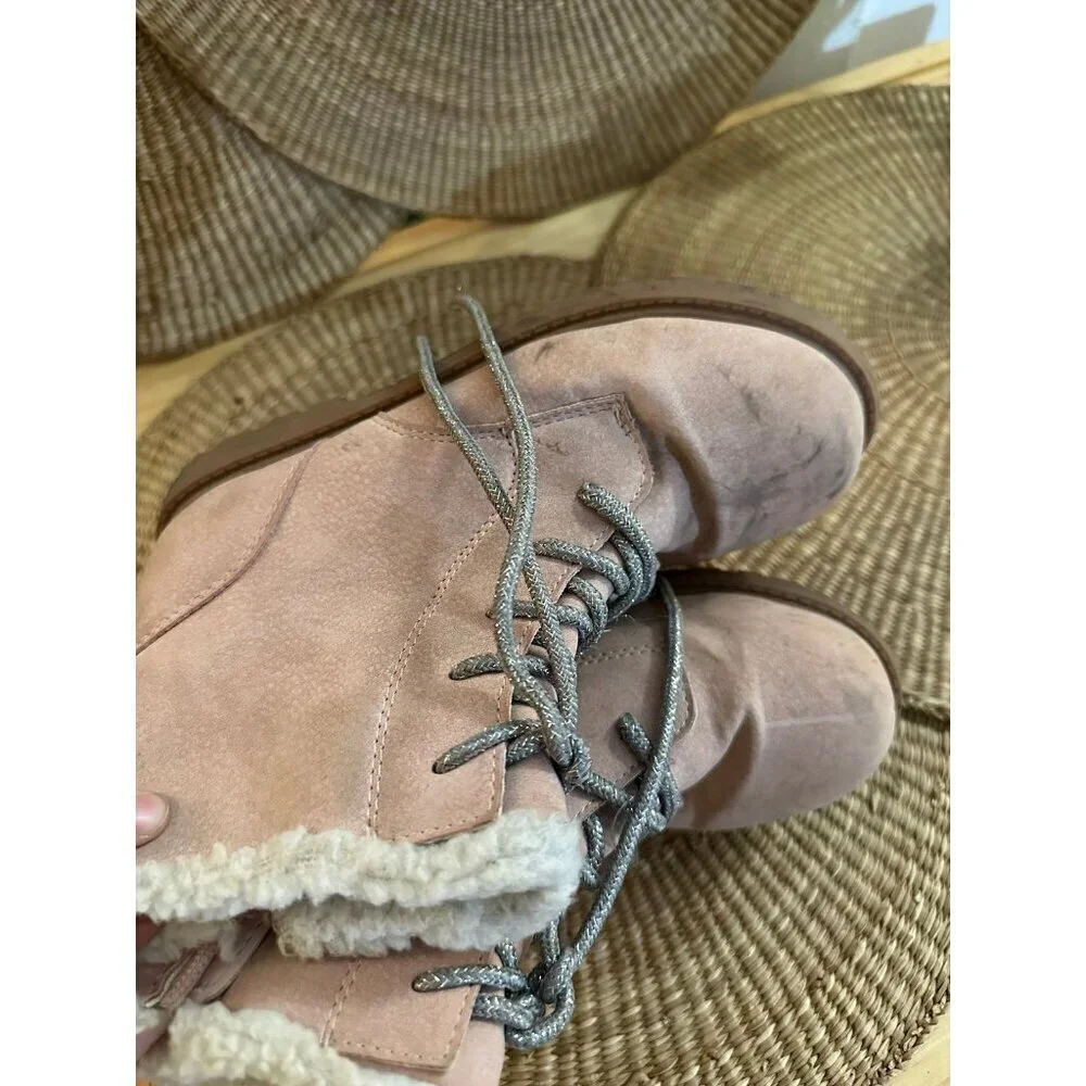 OshKosh B’gosh Pink Faux Fur Lined Lace-Up Boots - Kids Size 2